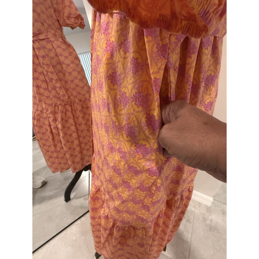 100% Cotton Women’s XL Orange/Purple Floral Midi Puff Sleeve Pocket by Sugarlips - Picture 6 of 14